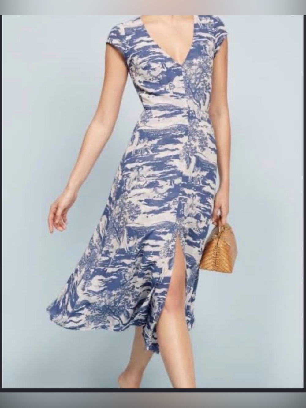 Reformation Wallfeet Dress Naked Lunch Size 2 Blue Toile Cutout Cottagecore